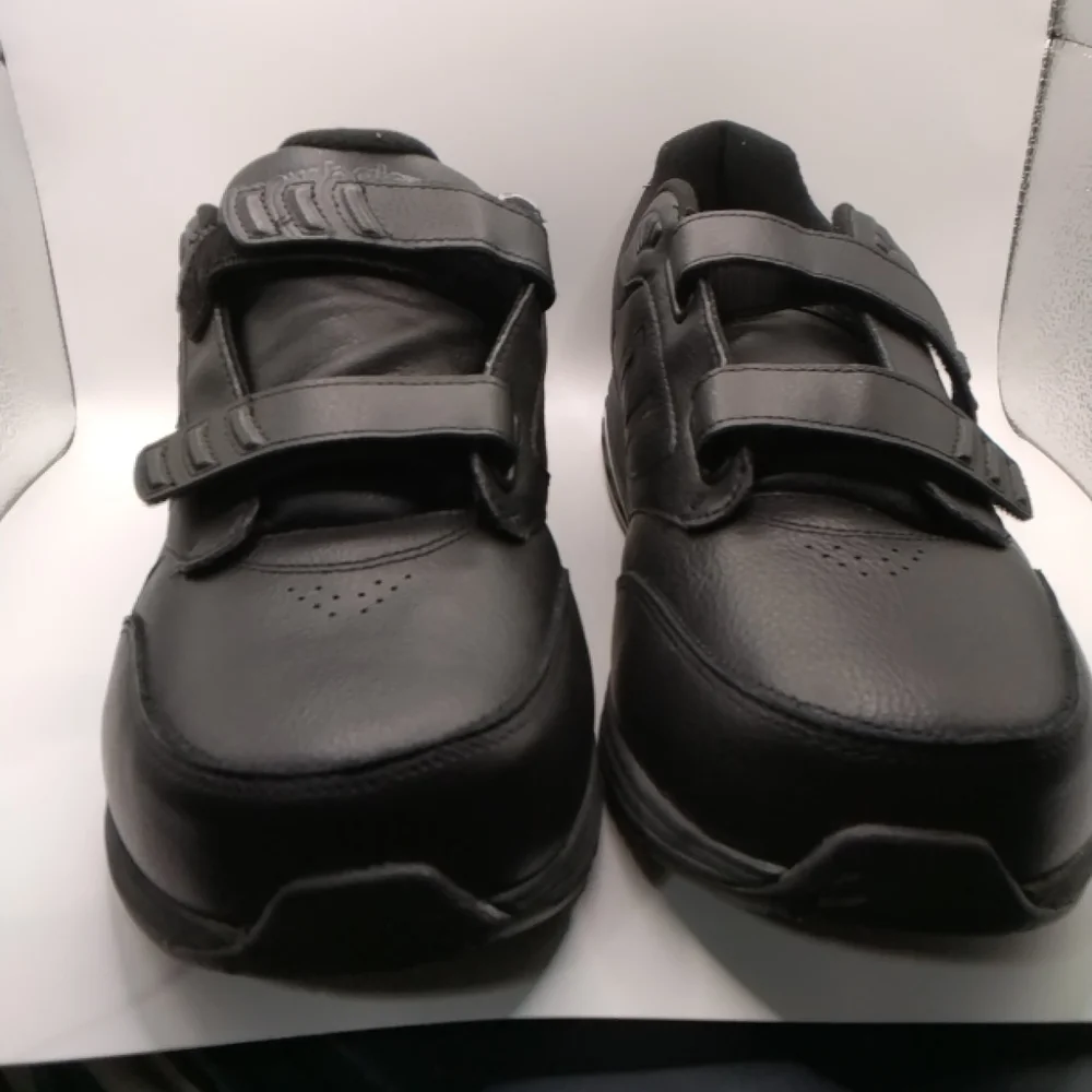 New Balance Men's Black Leather Athletic Comfort Shoes with Hook-and-Loop Straps